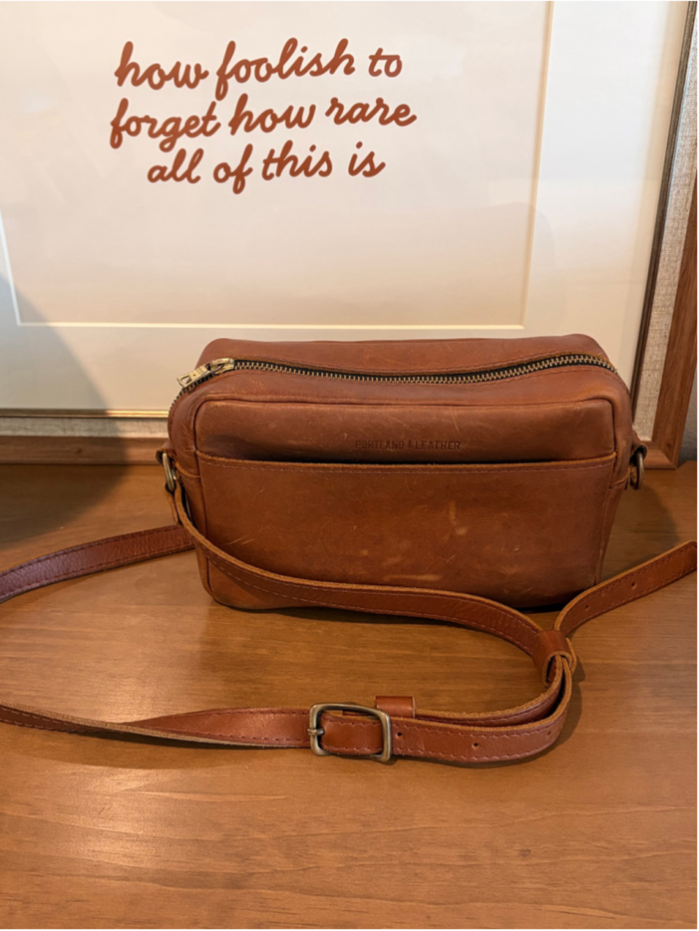 Portland Leather Goods Large Camera Bag Crossbody Honey Full Grain Leather